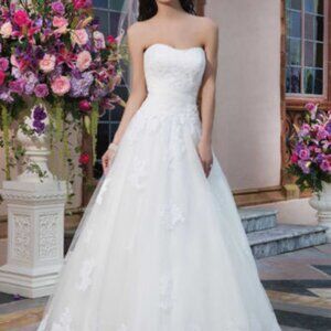 Justin Alexander Strapless Ivory Alencon Lace Tulle Drop Waist Wedding Gown 16